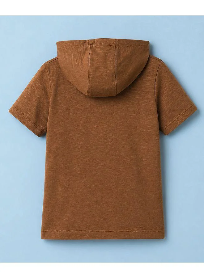 Pine Kids Pine Kids Cotton Knit Solid Hooded T-Shirt - Brown