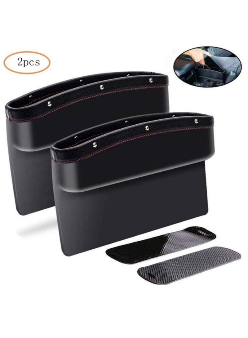 AIWANTO 2pcs Pu Leather Car Seat Pockets Car Console Side Organizer Storage Seat Gap Fillers  - Image 3