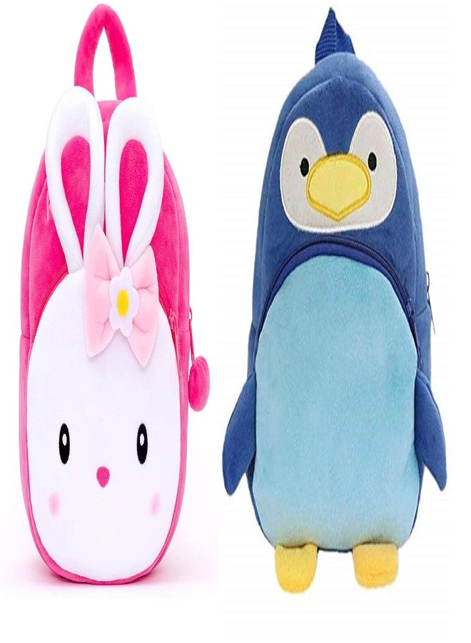 Blue Tree Kids School Bag Soft Plush Backpack Cartoon Bags Mini Travel Bag for for Girls Boys Toddler Baby Konggi Rabbit & Penguin - Image 1