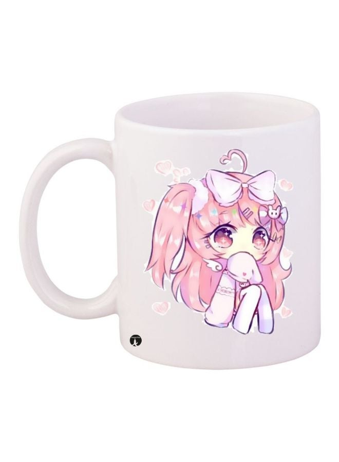RYN Cartoon Girl Printed Coffee Mug White/Pink 11ounce