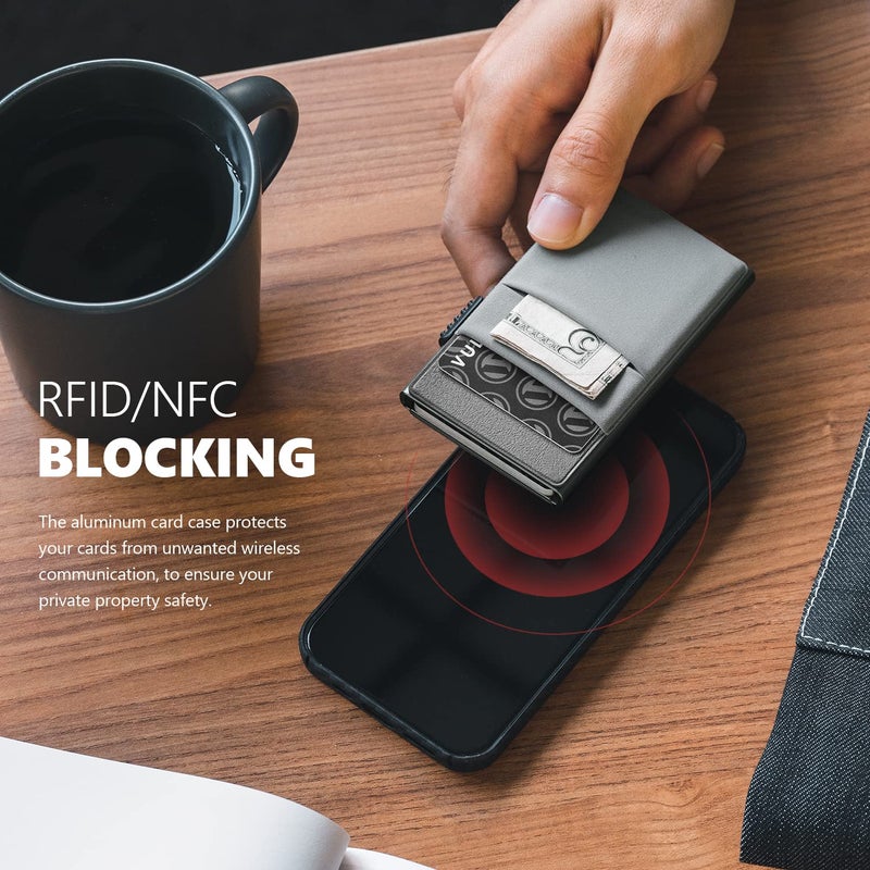 VULKIT محفظة فالكيت مينيماليست مع نافذة هوية وحامل بطاقات قابل للظهور جيب EDC تصميم محفظة رفيعة مانعة لتداخل RFID للنقود والأطواق وبطاقات الائتمان - Image 5
