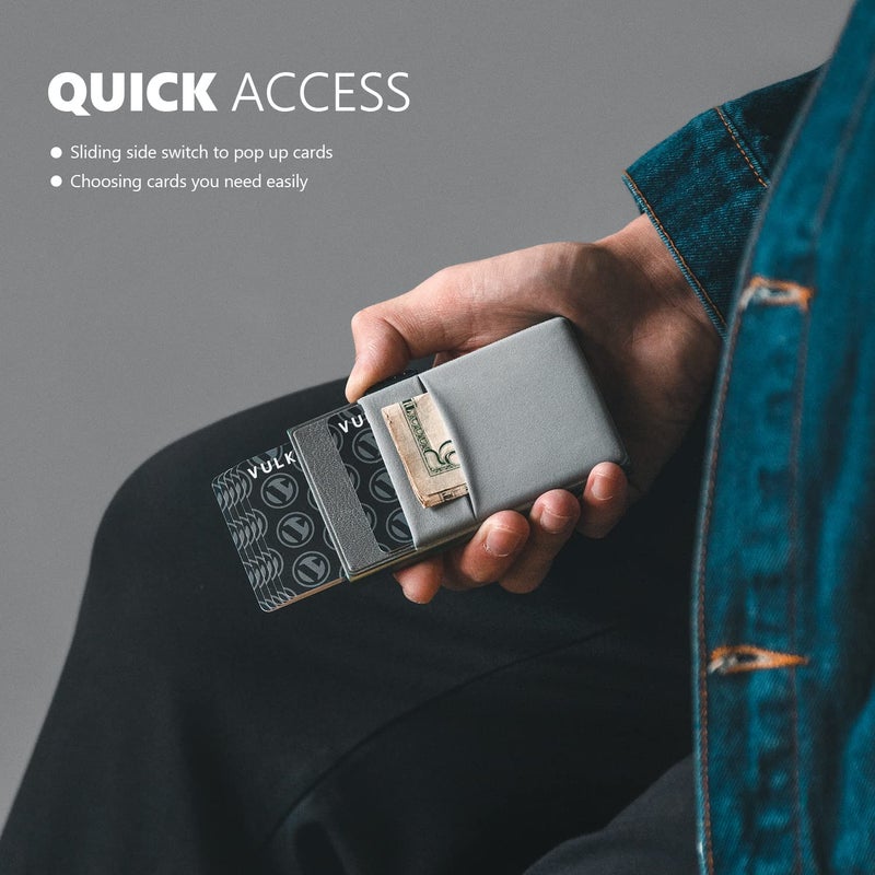 VULKIT محفظة فالكيت مينيماليست مع نافذة هوية وحامل بطاقات قابل للظهور جيب EDC تصميم محفظة رفيعة مانعة لتداخل RFID للنقود والأطواق وبطاقات الائتمان - Image 3