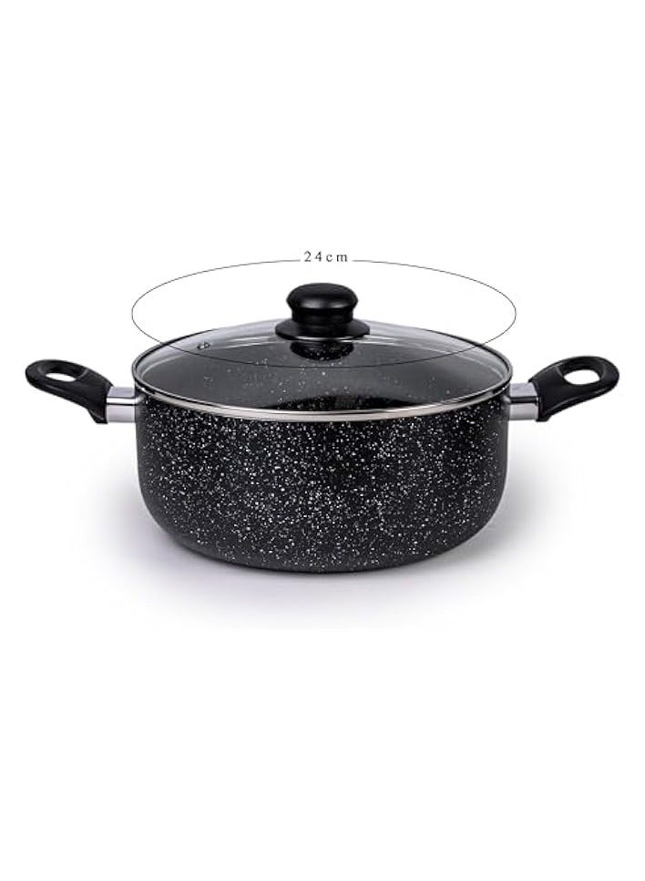 Green Tiger 7pcs Aluminum Non-Stick Marble Coating Cookware Set - Durable Exterior, Heat Resistant Handles, Tempered Glass Lids - Ideal for Healthy Cooking Black - Image 4