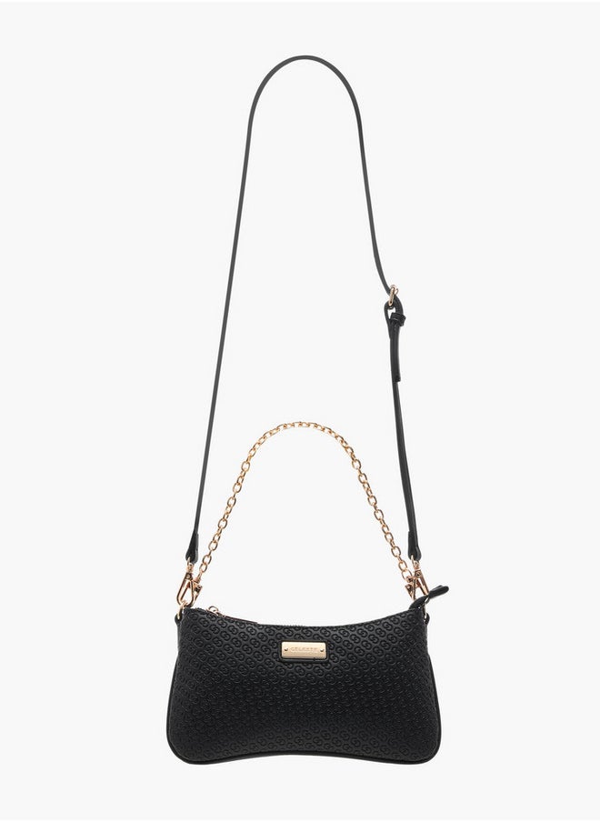 Celeste Monogram Embossed Crossbody Bag with Zip Closure and Chain Strap  - Image 2