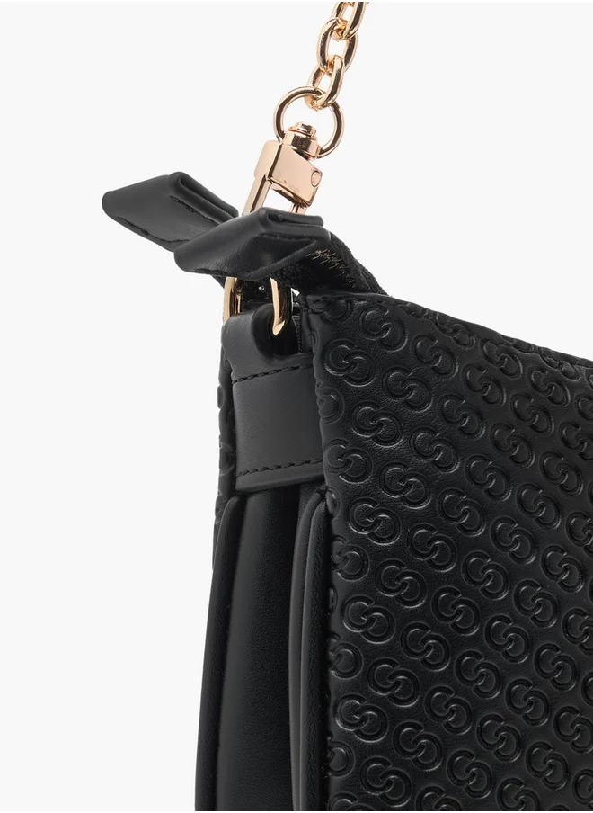 Celeste Monogram Embossed Crossbody Bag with Zip Closure and Chain Strap