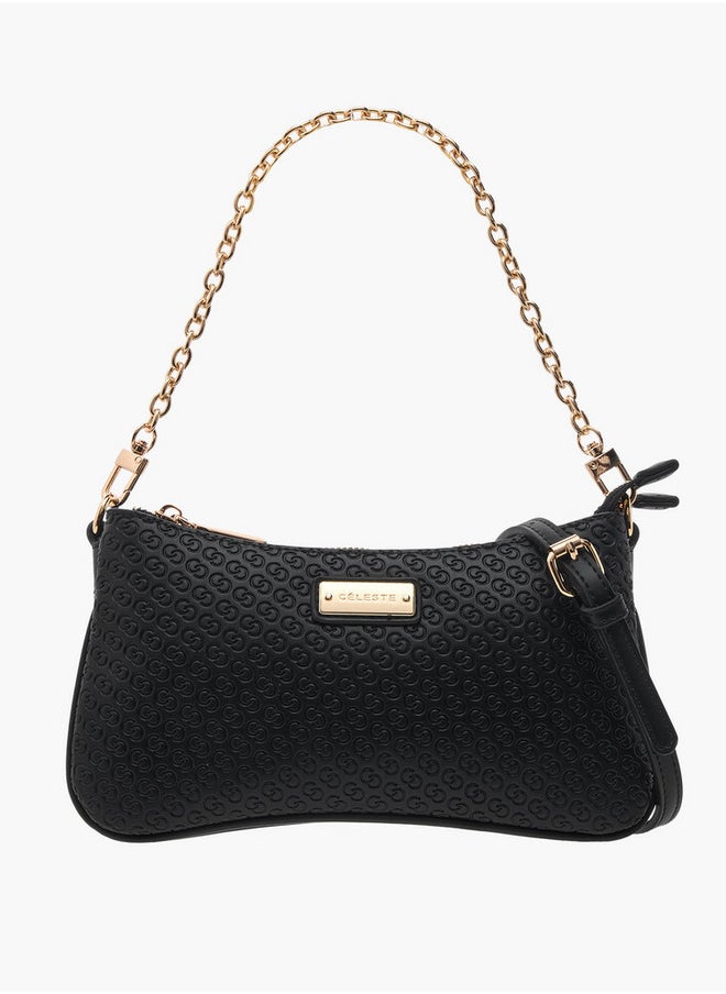 Celeste Monogram Embossed Crossbody Bag with Zip Closure and Chain Strap  - Image 1