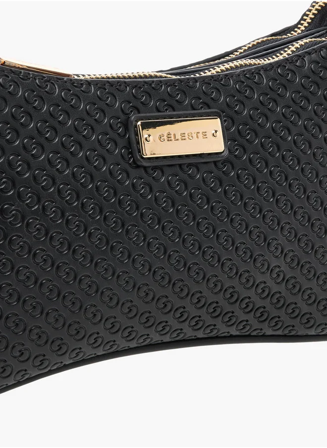 Celeste Monogram Embossed Crossbody Bag with Zip Closure and Chain Strap