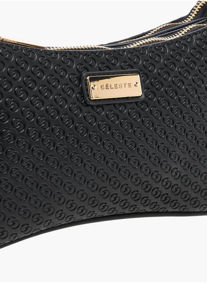 Celeste Monogram Embossed Crossbody Bag with Zip Closure and Chain Strap  - Image 4