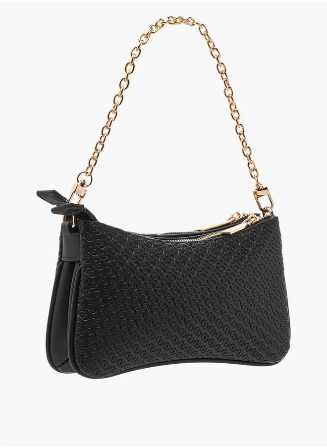 Celeste Monogram Embossed Crossbody Bag with Zip Closure and Chain Strap