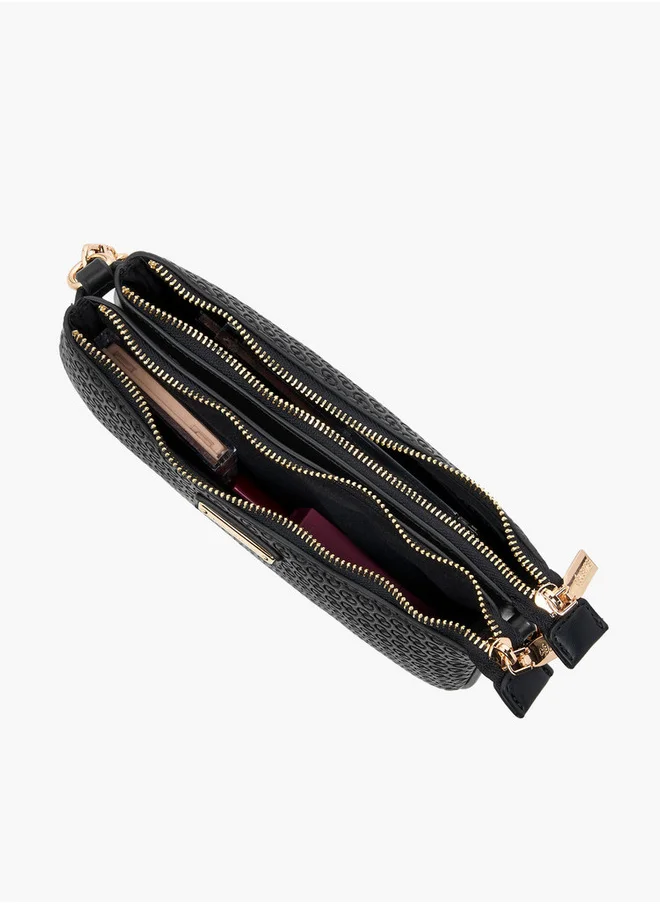 Celeste Monogram Embossed Crossbody Bag with Zip Closure and Chain Strap