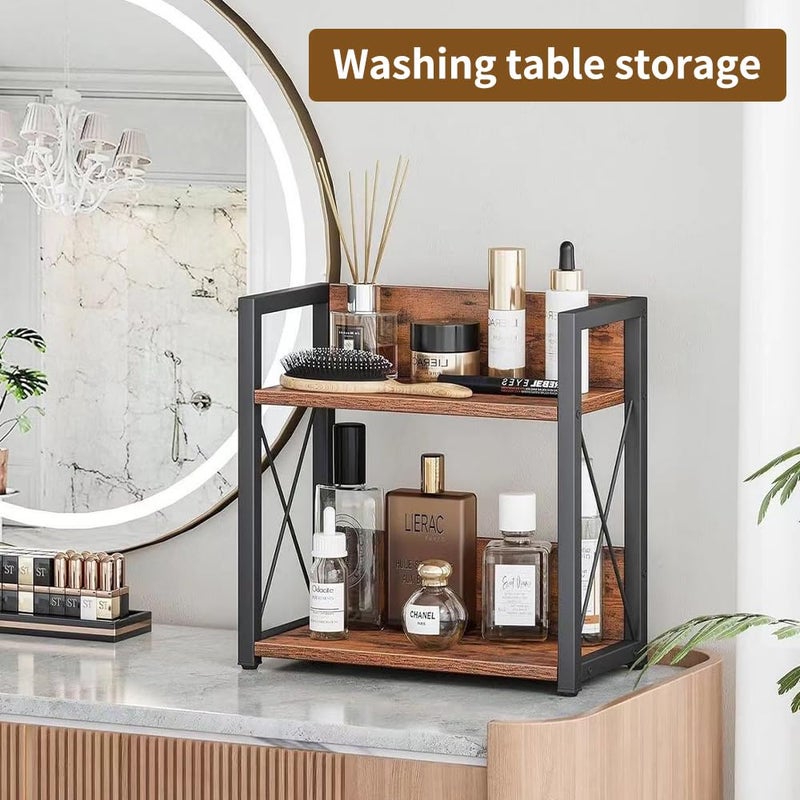 Janebert Office Desk Shelf Organizer, Wood Desktop Bookshelf Supplies Storage Rack, Shelf for Top of Desk and Dresser and Cubicle Decor Aesthetic Bookshelf (Brown, Small 12.9" Lx6.3 Wx10.2 H) - Image 3
