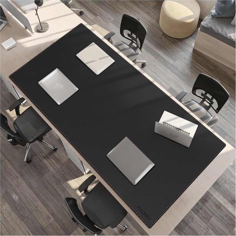 MAIDERN مايدرن حصيرة ��كتب جلدية، (5XL) 74.8 × 35.4 بوصة حصيرة مكتب مكتبية قابلة للعكس، حصيرة ماوس كبيرة من الفلين والجلد للمكتب، حصيرة مكتب كمبيوتر مقاومة للماء للألعاب والمكتب المنزلي (أسود) - Image 5