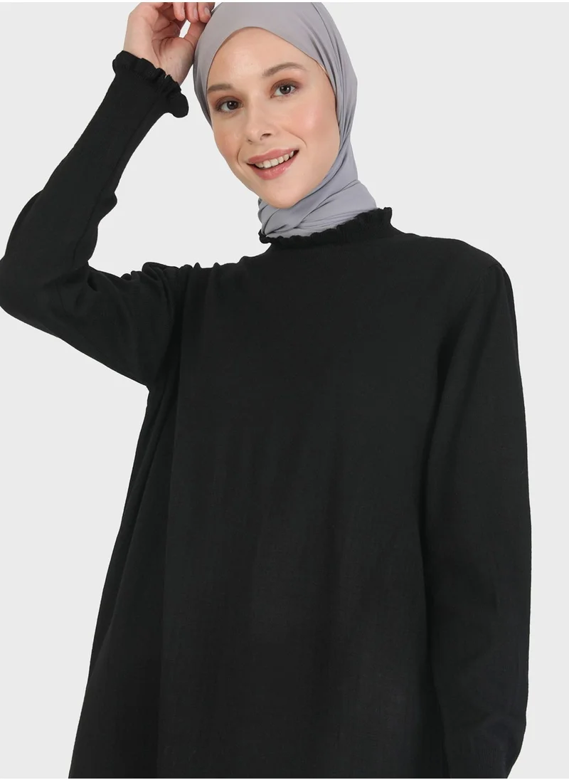 Refka by modanisa Lettuce Hem Knitted Dress