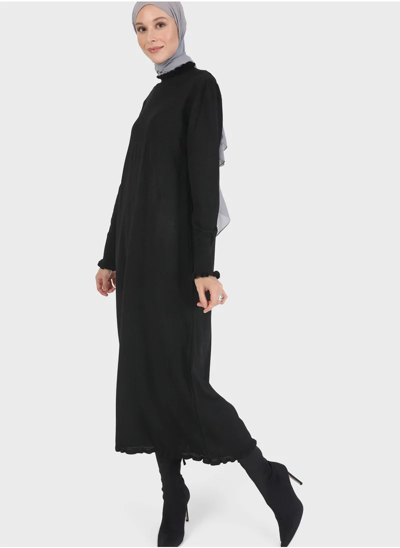 Refka by modanisa Lettuce Hem Knitted Dress