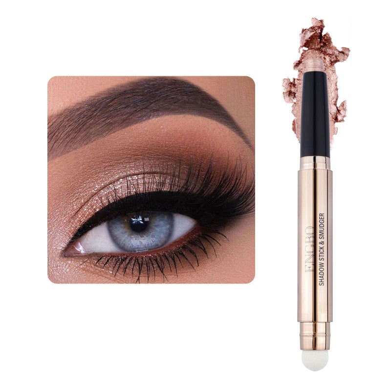 LOKFAR Eye-Shadow Stick Makeup Cosmetics Eye Brightener, Rotatable Cream Eye Shadow Pencil, Glitter Shimmer Eyeshadow Stick with Sponge Smudger for Eye Makeup (03# Rose Gold Shimmer) - Image 1