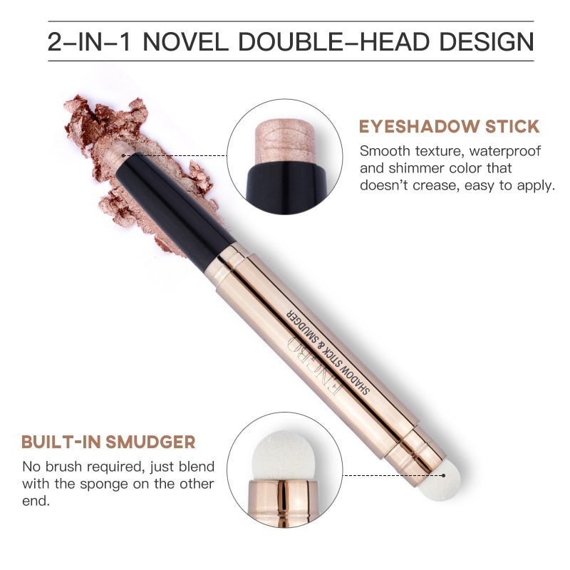 LOKFAR Eye-Shadow Stick Makeup Cosmetics Eye Brightener, Rotatable Cream Eye Shadow Pencil, Glitter Shimmer Eyeshadow Stick with Sponge Smudger for Eye Makeup (03# Rose Gold Shimmer) - Image 2