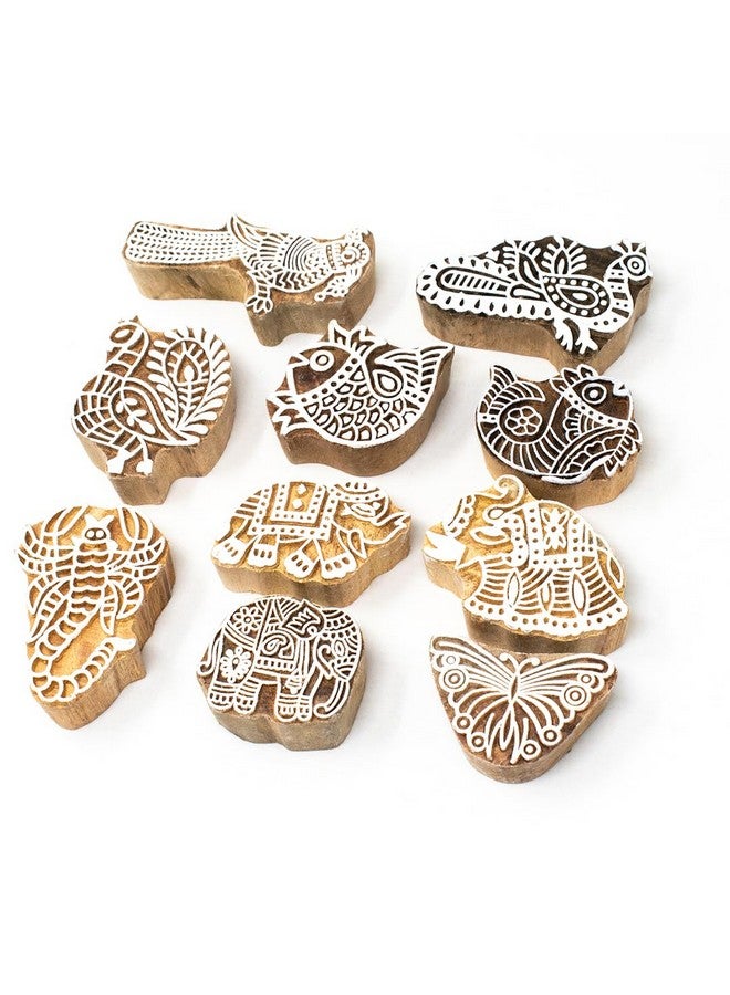 Hashcart Wooden Indian Traditional Design Printing Stamps/Blocks for Printing Saree Border/Dresses/Craft Card Making/Scrapbook/Clay Pottery (Set of 10) - Image 1
