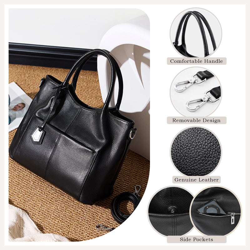 MoreFarther Leather Tote Bag for Women, Genuine Leather Handbags and Purses for Work with Adjustable Strap, Large Capacity (Brown) - Image 4