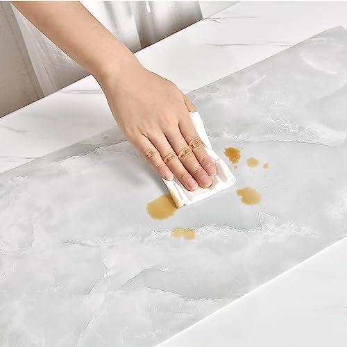 Haimin Wall Panels Peel and Stick 10 Pieces 23.6x11.8in (19.4 Sq.Ft. Coverage) Lightweight Backsplash Marble Look Tile (not Real Marble) Ideal for Kitchen Living Rooms Bedrooms (Light Gray-MNH) - Image 5