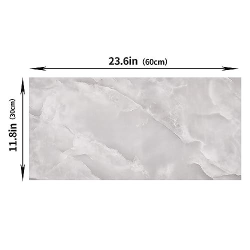 Haimin Wall Panels Peel and Stick 10 Pieces 23.6x11.8in (19.4 Sq.Ft. Coverage) Lightweight Backsplash Marble Look Tile (not Real Marble) Ideal for Kitchen Living Rooms Bedrooms (Light Gray-MNH) - Image 2