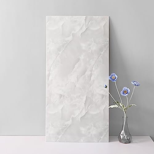 Haimin Wall Panels Peel and Stick 10 Pieces 23.6x11.8in (19.4 Sq.Ft. Coverage) Lightweight Backsplash Marble Look Tile (not Real Marble) Ideal for Kitchen Living Rooms Bedrooms (Light Gray-MNH) - Image 3