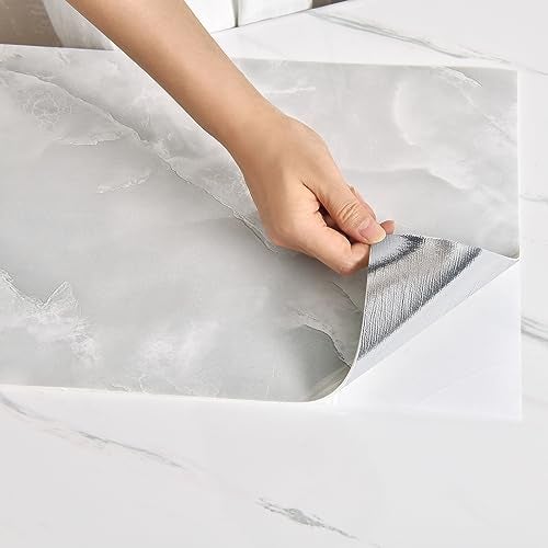 Haimin Wall Panels Peel and Stick 10 Pieces 23.6x11.8in (19.4 Sq.Ft. Coverage) Lightweight Backsplash Marble Look Tile (not Real Marble) Ideal for Kitchen Living Rooms Bedrooms (Light Gray-MNH) - Image 1
