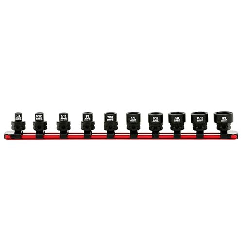 ARES 29019 10Piece 38Inch Drive SAE Low Profile Nano Impact Socket Set Impact Grade Sockets Offer Greater Clearance Than Typical Shallow Sockets Includes Aluminum Storage Rail - Image 1