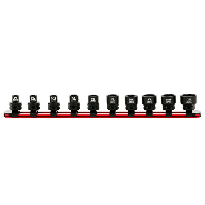 ARES 29019 10Piece 38Inch Drive SAE Low Profile Nano Impact Socket Set Impact Grade Sockets Offer Greater Clearance Than Typical Shallow Sockets Includes Aluminum Storage Rail - Image 2