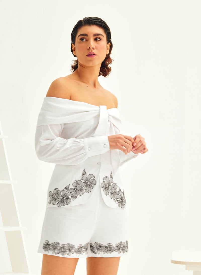 Ashita Fernandes Ashita Fernandes Ariana Shorts for women – White Floral Work, Relaxed Fit, Above-the-Knee Linen Shorts, Lightweight & Wrinkle-Resistant, Sustainable Summer Essential  - Image 3