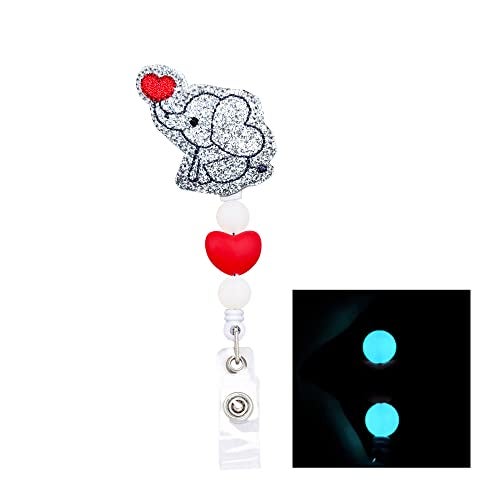 ReelFun Elephant with Heart Retractable Nurse Badge Reel, Silicone Beaded, with Alligator Clip,24in Nylon Cord, Nurse Office Employee Name Badge - Image 1
