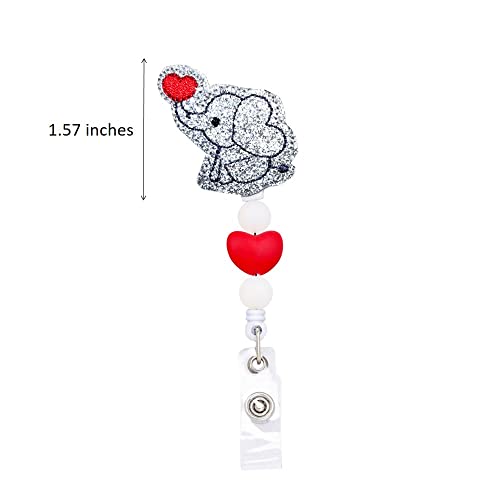 ReelFun Elephant with Heart Retractable Nurse Badge Reel, Silicone Beaded, with Alligator Clip,24in Nylon Cord, Nurse Office Employee Name Badge - Image 3