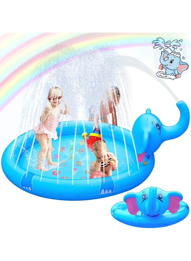 3-in-1 Splash Pad Sprinkler for Kids and Wading Pool for Learning – Elephant Sprinkler Pool 82.68’’ Inflatable Water Summer Toys  - Image 1