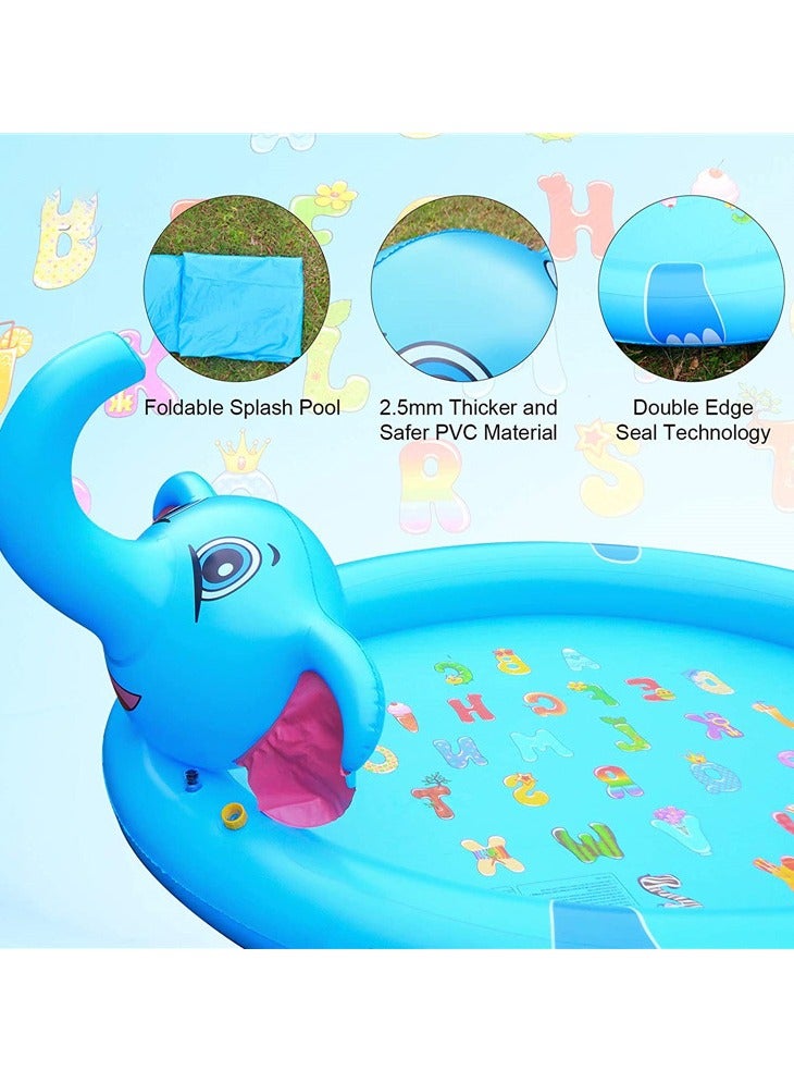 3-in-1 Splash Pad Sprinkler for Kids and Wading Pool for Learning – Elephant Sprinkler Pool 82.68’’ Inflatable Water Summer Toys  - Image 2