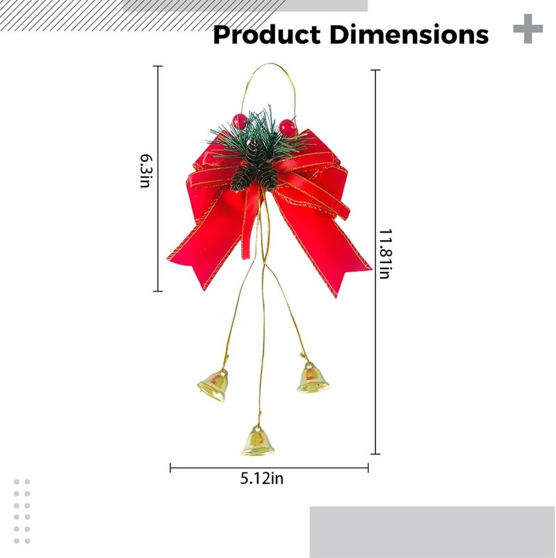 6 Pcs 11.8 in Christmas Bows with Pine Cones and Bells, Red Fabric Xmas Wreath Decorative Bows, DIY Decor for Tree, Fireplace - Image 2