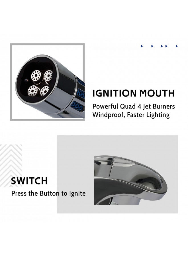 Vexo ولاعة فكسو ميني 4 رباعية اللهب مقاومة للرياح قابلة لإعادة التعبئة للبيوتان لولاعة الشواء والشموع والتخييم، فكرة هدية رائعة (البيوتان غير مشمول) (أزرق) - Image 3