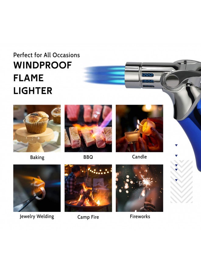 Vexo ولاعة فكسو ميني 4 رباعية اللهب مقاومة للرياح قابلة لإعادة التعبئة للبيوتان لولاعة الشواء والشموع والتخييم، فكرة هدية رائعة (البيوتان غير مشمول) (أزرق) - Image 2