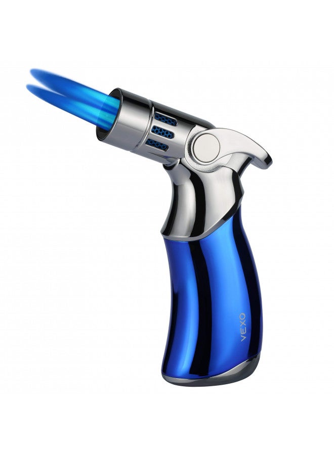 Vexo ولاعة فكسو ميني 4 رباعية اللهب مقاومة للرياح قابلة لإعادة التعبئة للبيوتان لولاعة الشواء والشموع والتخييم، فكرة هدية رائعة (البيوتان غير مشمول) (أزرق) - Image 1