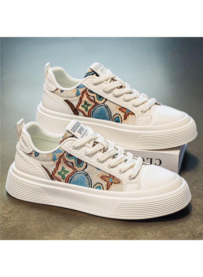 Canvas Men's Shoes, Summer Breathable Thin Style, Black Embroidered Print Cloth Shoes, Height-increasing Soft Sole Sports Casual Skate Shoes