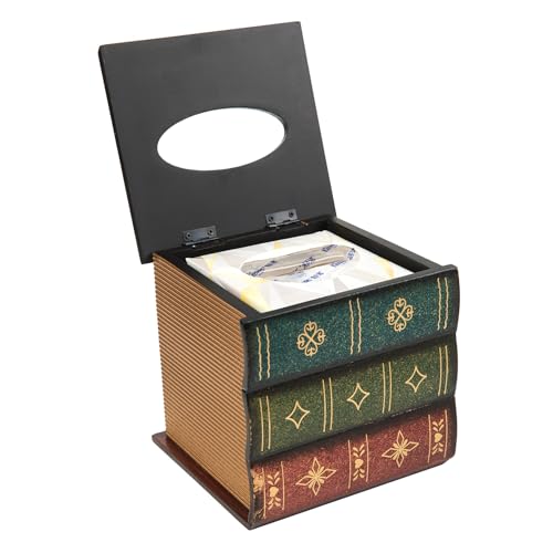 VERGOODR Crafted Classical Retro Wooden Antique Book Tissue Box Cover Square Tissue Holder Dispenser Paper Cover Case Napkin Holder Home Decor for Bathroom Living Room Office car Kitchen (Green) - Image 5