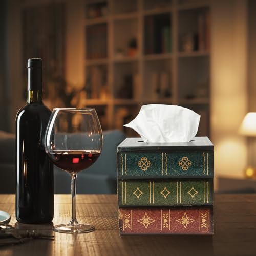 VERGOODR Crafted Classical Retro Wooden Antique Book Tissue Box Cover Square Tissue Holder Dispenser Paper Cover Case Napkin Holder Home Decor for Bathroom Living Room Office car Kitchen (Green) - Image 3