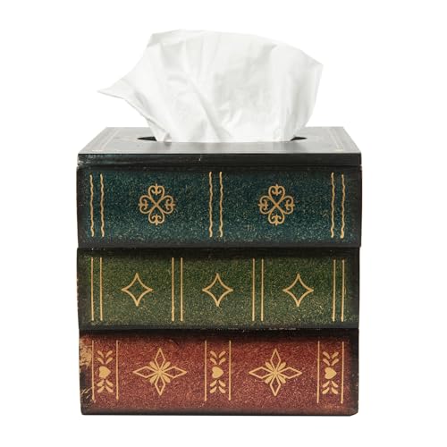 VERGOODR Crafted Classical Retro Wooden Antique Book Tissue Box Cover Square Tissue Holder Dispenser Paper Cover Case Napkin Holder Home Decor for Bathroom Living Room Office car Kitchen (Green) - Image 2