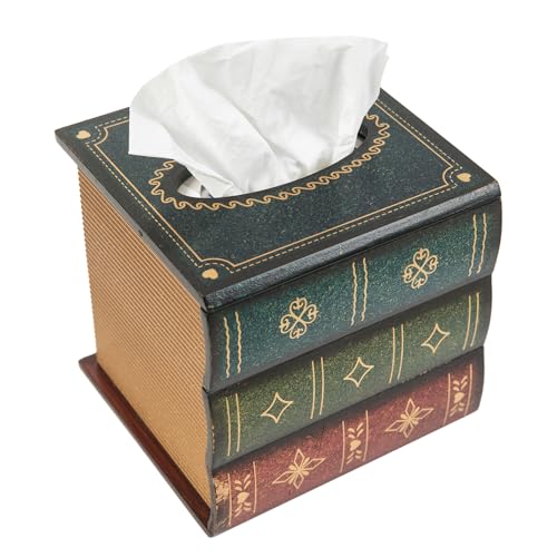 VERGOODR Crafted Classical Retro Wooden Antique Book Tissue Box Cover Square Tissue Holder Dispenser Paper Cover Case Napkin Holder Home Decor for Bathroom Living Room Office car Kitchen (Green) - Image 1