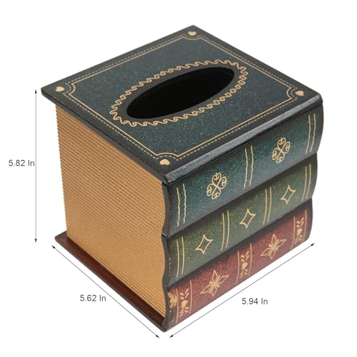 VERGOODR Crafted Classical Retro Wooden Antique Book Tissue Box Cover Square Tissue Holder Dispenser Paper Cover Case Napkin Holder Home Decor for Bathroom Living Room Office car Kitchen (Green) - Image 4