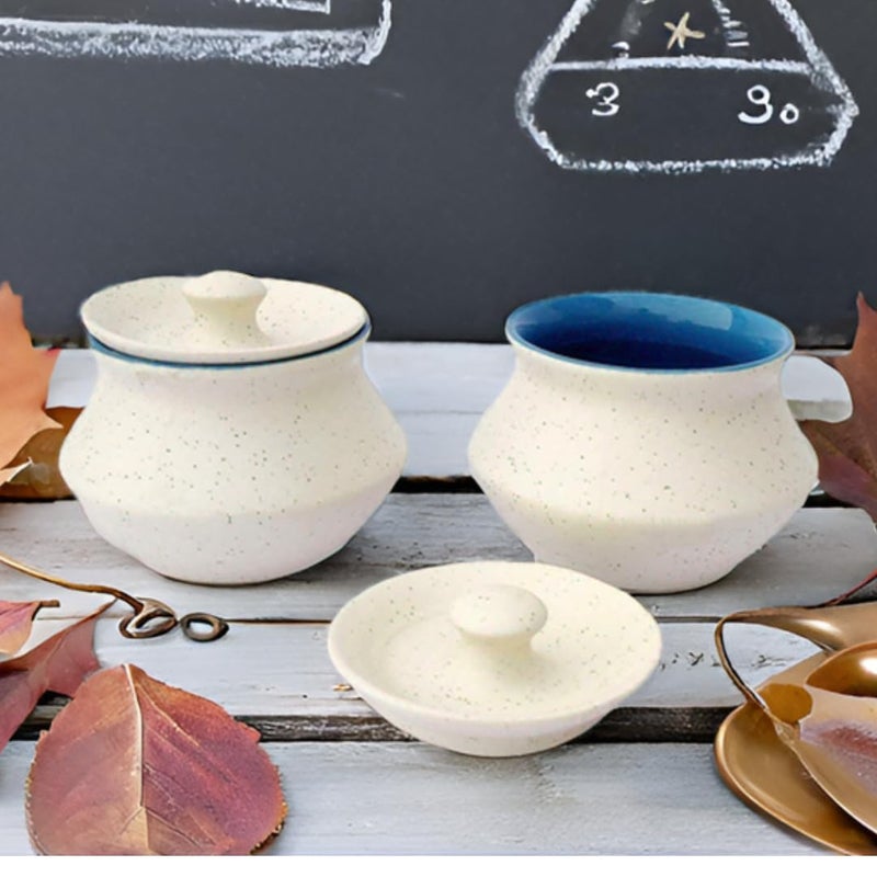 KRAFTLIK HANDICRAFTS وعاء تقديم سيراميك أبيض غير لامع من كرافتليك | داهي هاندي | هاندي برياني مع غطاء | وعاء أنيق لطاولة الطعام والمطبخ (مجموعة من 2، ألوان داخلية عشوائية) - Image 5