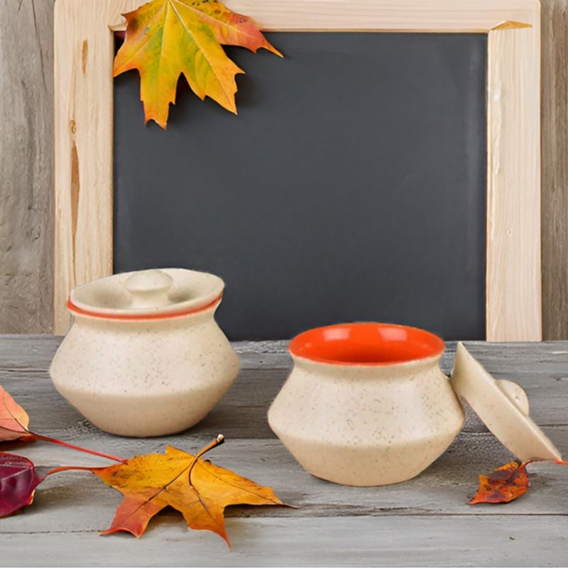 KRAFTLIK HANDICRAFTS وعاء تقديم سيراميك أبيض غير لامع من كرافتليك | داهي هاندي | هاندي برياني مع غطاء | وعاء أنيق لطاولة الطعام والمطبخ (مجموعة من 2، ألوان داخلية عشوائية) - Image 1