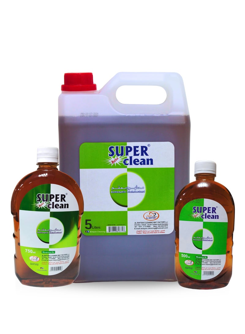 Superclean Antiseptic Disinfectant 5L with 500ml & 750ml – Combo Pack of 3 | Powerful Germ Protection for Home & Office - Image 1