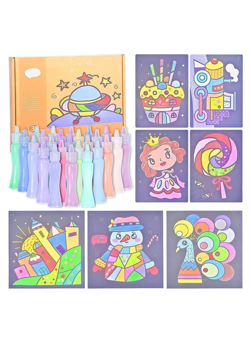 NIBEMINENT Sand Art Kits for Kids, SYOSI 24 Bottles Colored 41 Sheets Painting Cards, Kit Kids' Kits, Boys Girls DIY Arts and Crafts - Image 1
