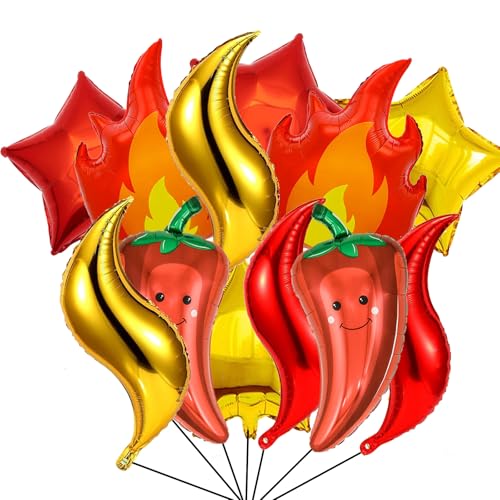 DYT 12PCS Chili Fire Foil Balloons for Cook Off Contest Party Decoration Chili Pepper Flame Aluminum Balloon Contest Tasting Competition Cinco De Mayo Mexican Fiesta Birthday Party Supplies - Image 1