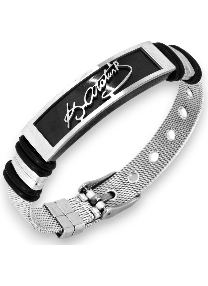 Takı Dükkanı K. Ataturk Signed Belt Model Men's Steel Bracelet scb22  - Image 1