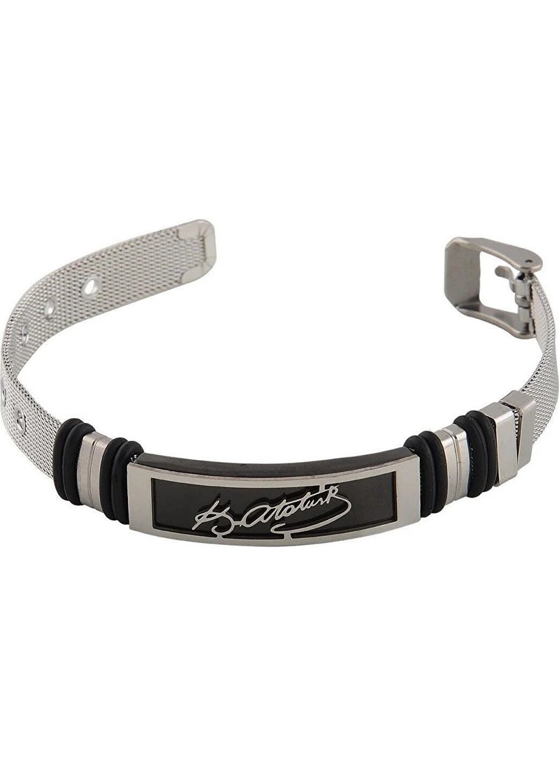 Takı Dükkanı K. Ataturk Signed Belt Model Men's Steel Bracelet scb22  - Image 2